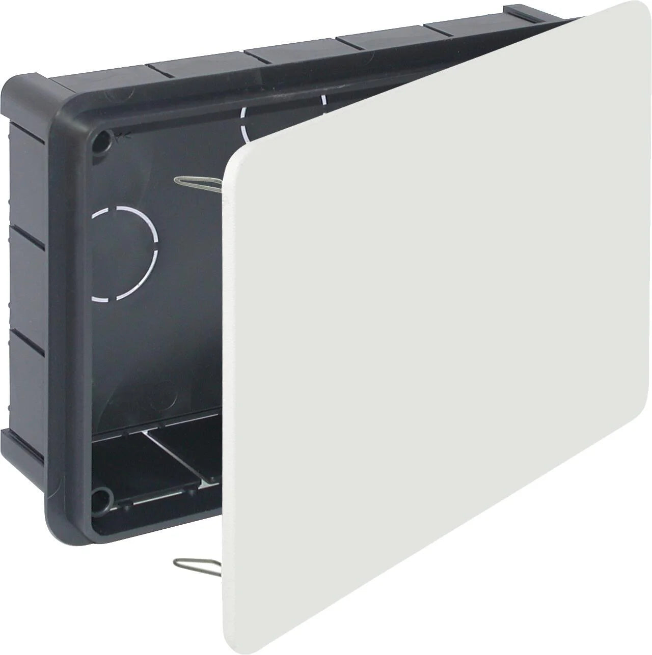 CAJA DE REGISTRO ELÉCTRICO 200X130X60MM PARA EMPOTRAR EN INTERIOR CON TAPA DE GARRAS METÁLICAS