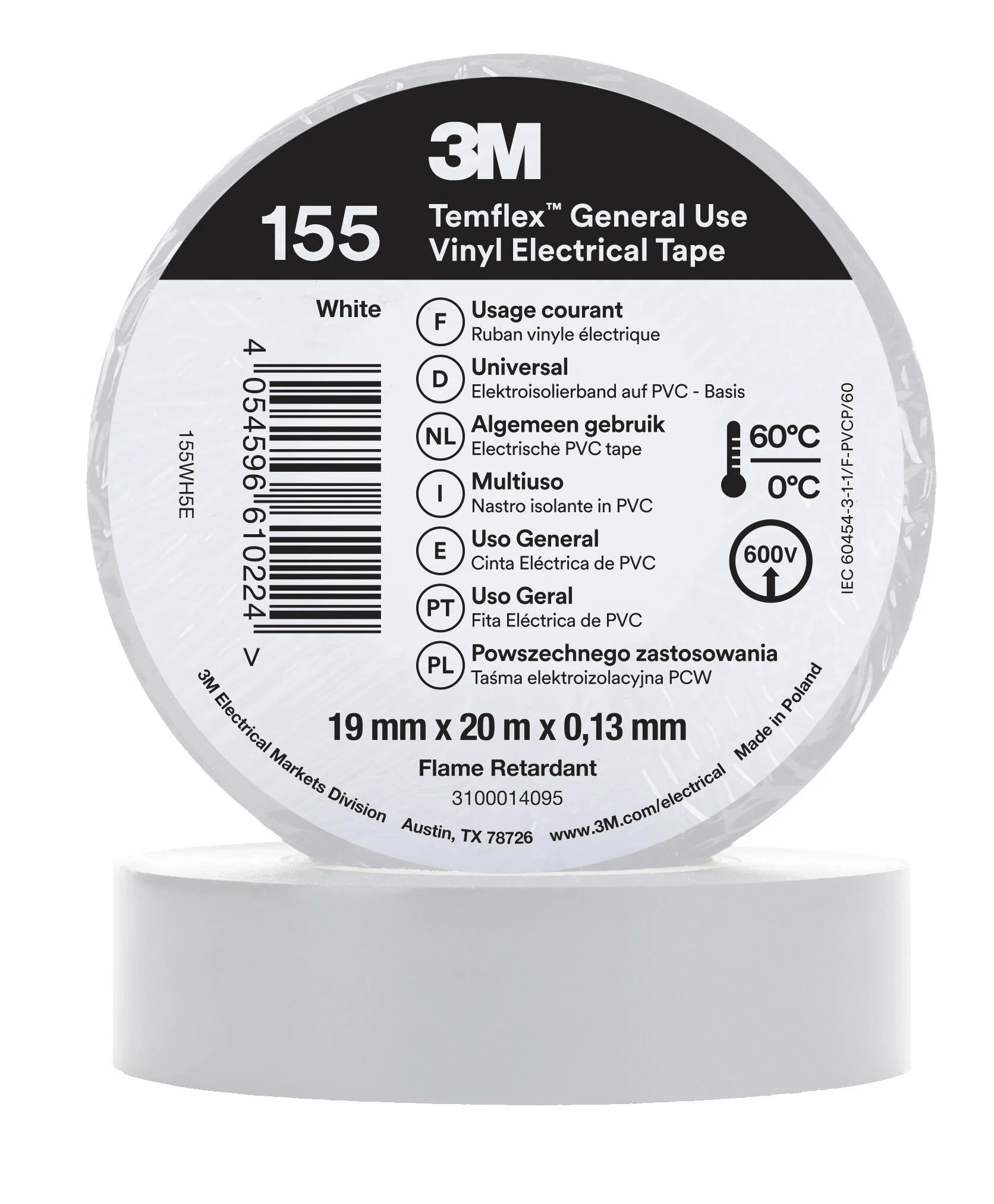 CINTA AISLANTE 3M 19MM X 20M BLANCO