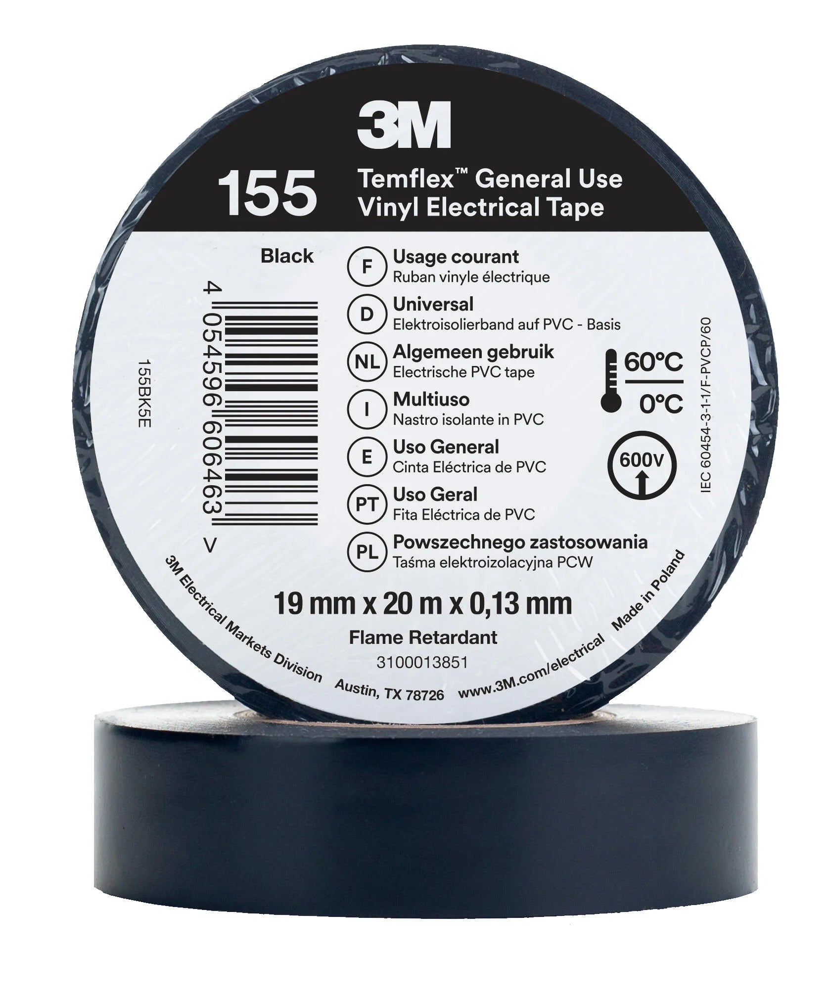 CINTA AISLANTE 3M 19MM X 20M NEGRO